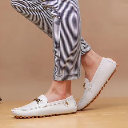 Prestige Mocassins Blancs Cuir Effet Homme Élégant