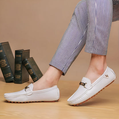 Prestige Mocassins Blancs Cuir Effet Homme Élégant