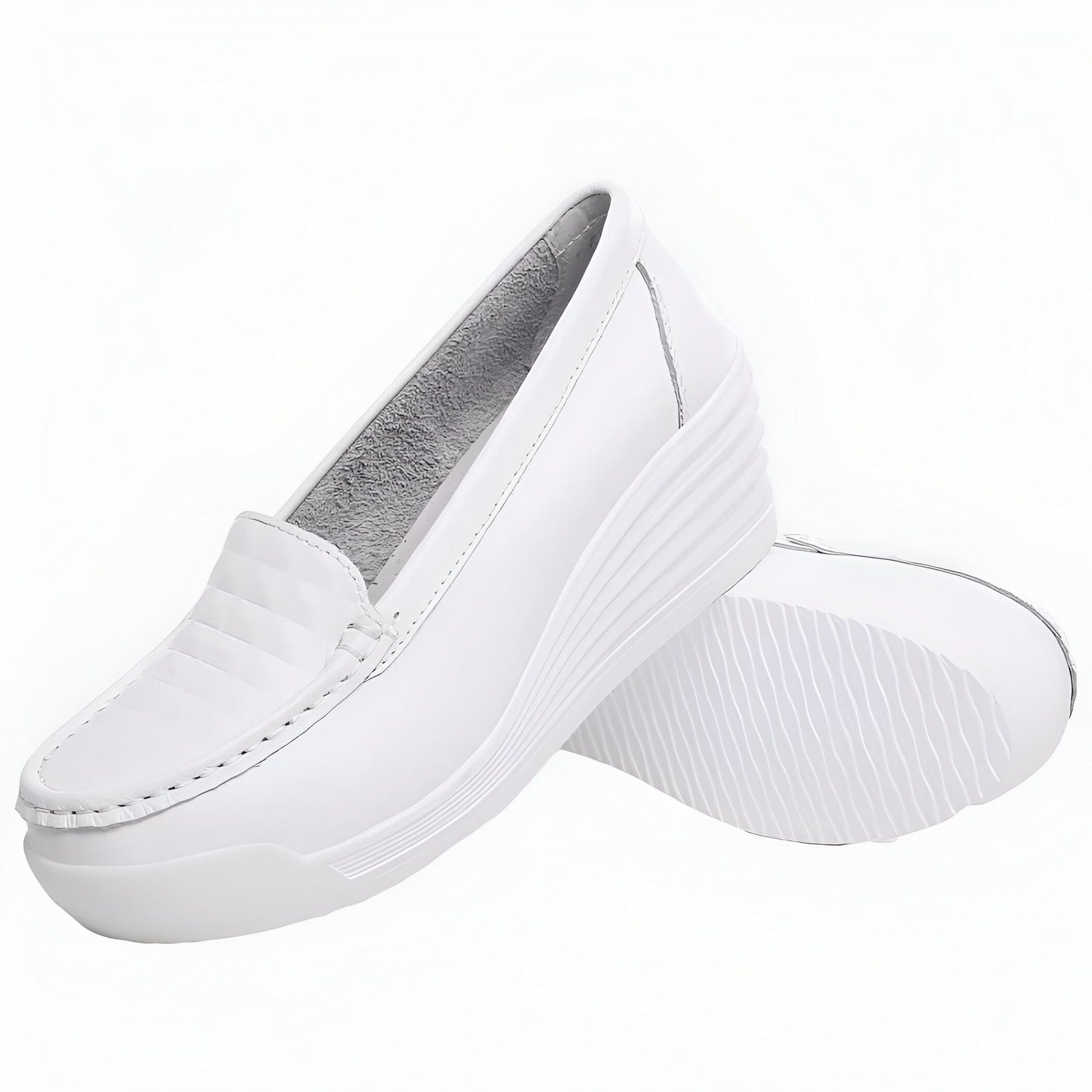 LuxeStride Mocassins blancs femme semelle compensée