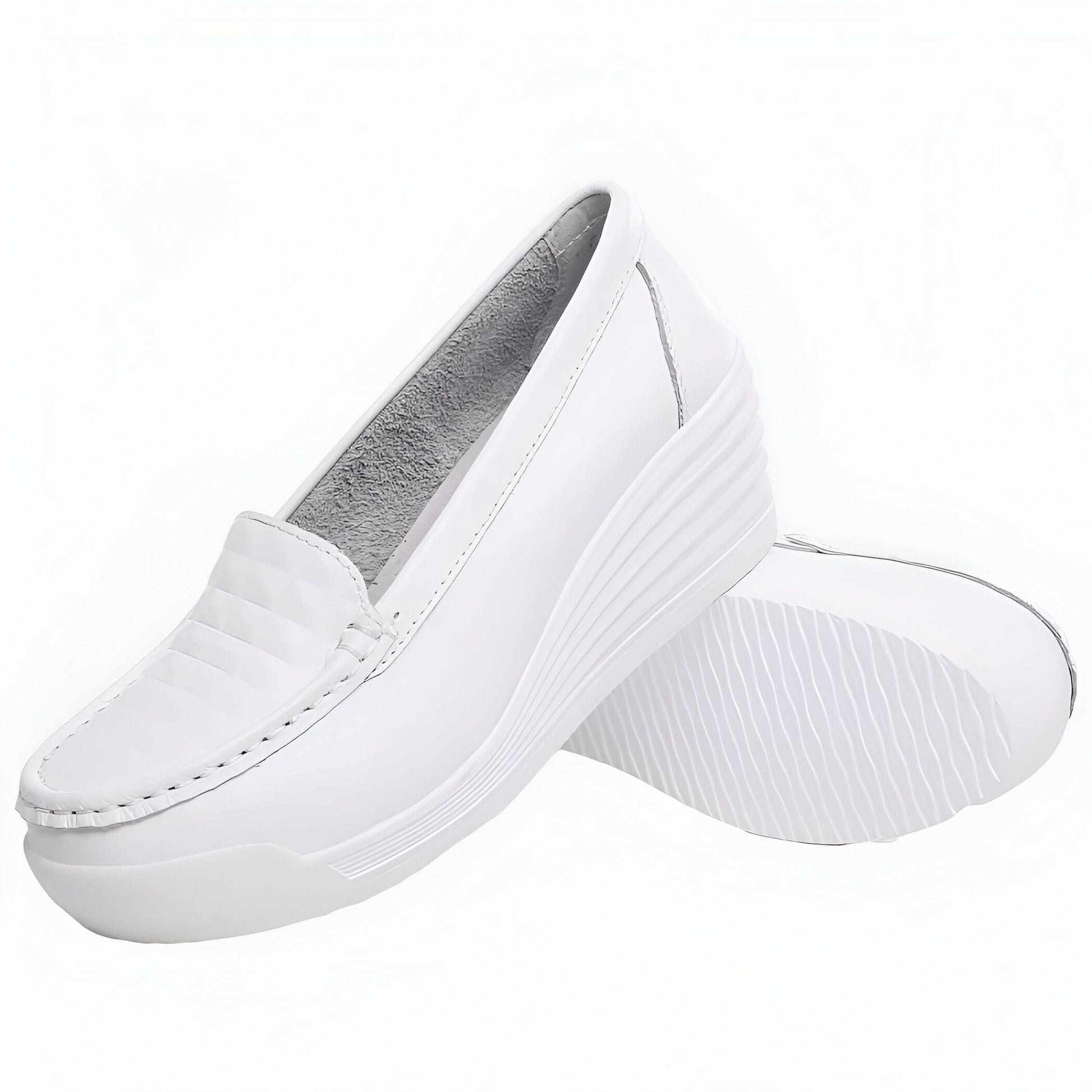 LuxeStride Mocassins blancs femme semelle compensée