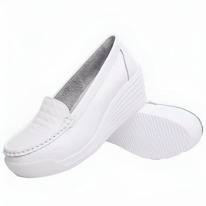 LuxeStride Mocassins blancs femme semelle compensée