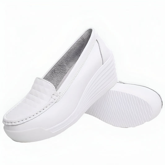 LuxeStride Mocassins blancs femme semelle compensée