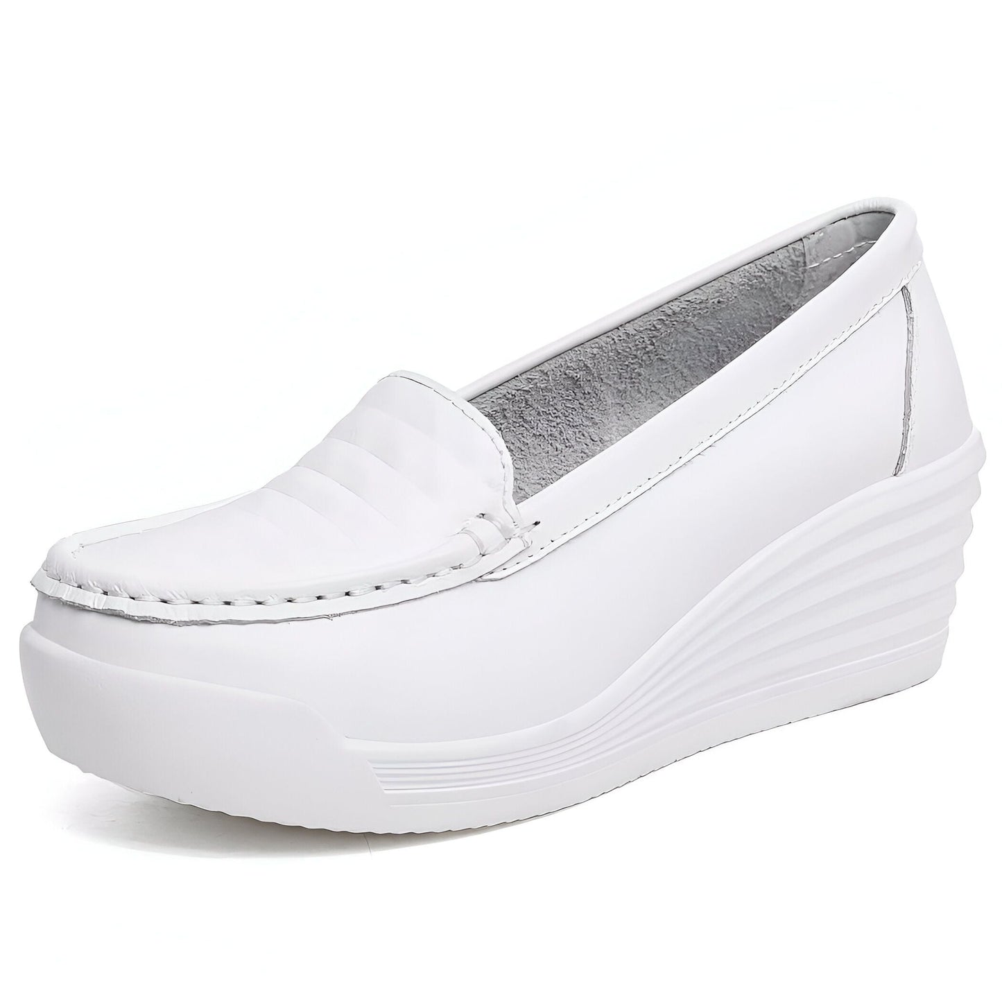 LuxeStride Mocassins blancs femme semelle compensée