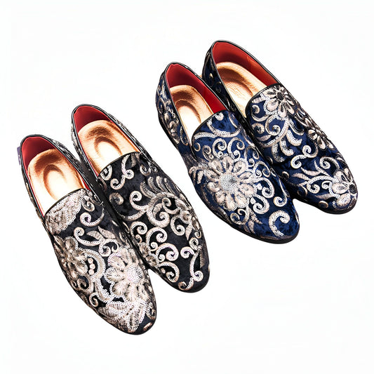 Mocassins Pro Cérémonie Velours Brodés Fleurs & Sequins