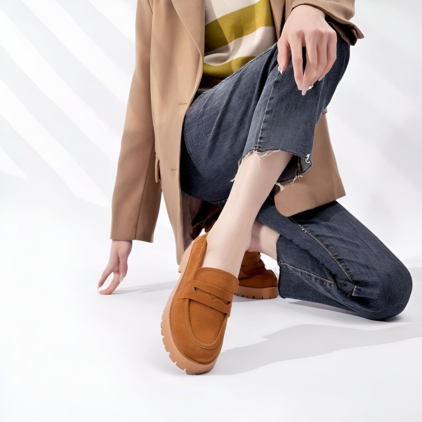 NovaMoc Mocassins Femme Classiques Daim Végan Crantée