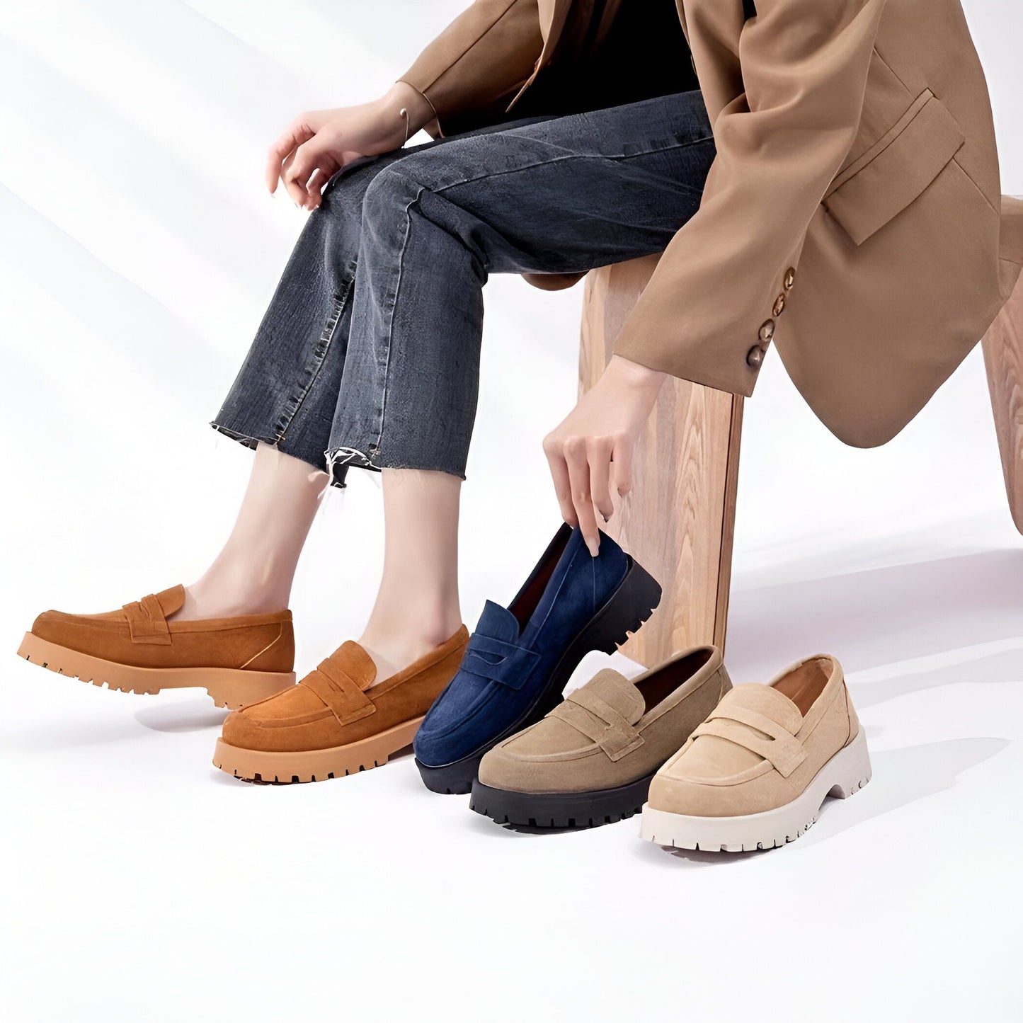 NovaMoc Mocassins Femme Classiques Daim Végan Crantée