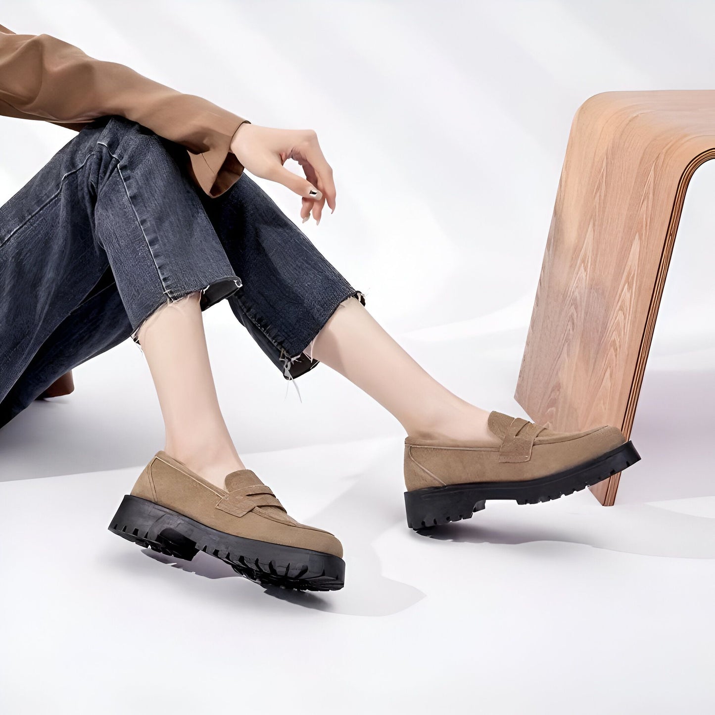 NovaMoc Mocassins Femme Classiques Daim Végan Crantée