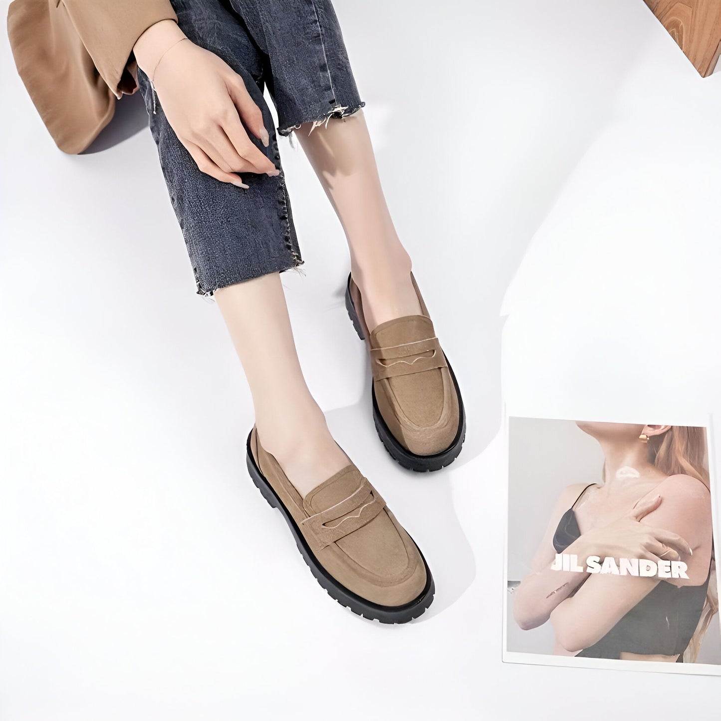 NovaMoc Mocassins Femme Classiques Daim Végan Crantée