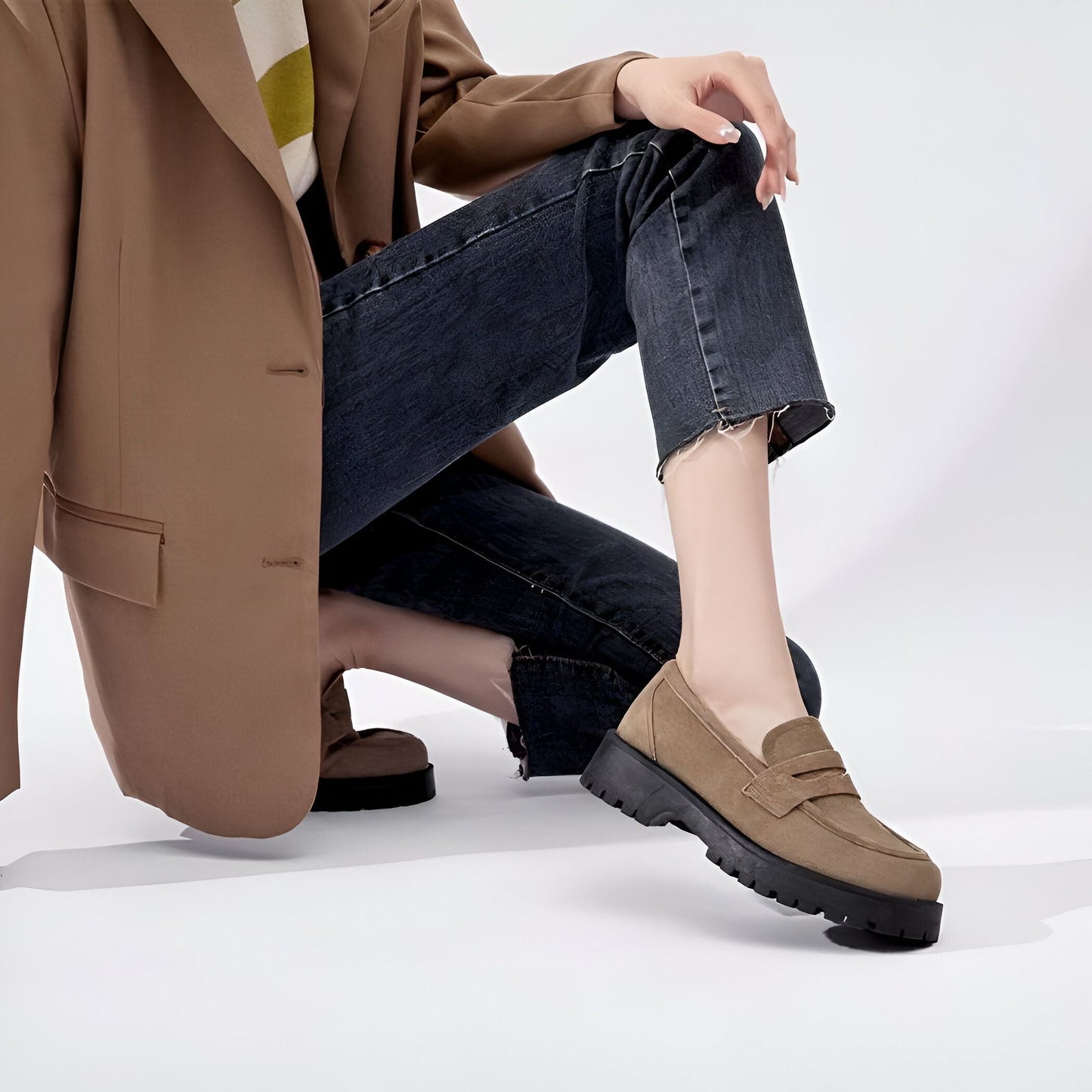NovaMoc Mocassins Femme Classiques Daim Végan Crantée