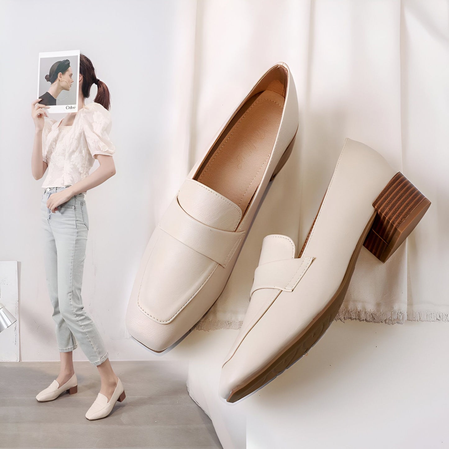 Brandé Mocassins Femme Talons Carrés Soignés