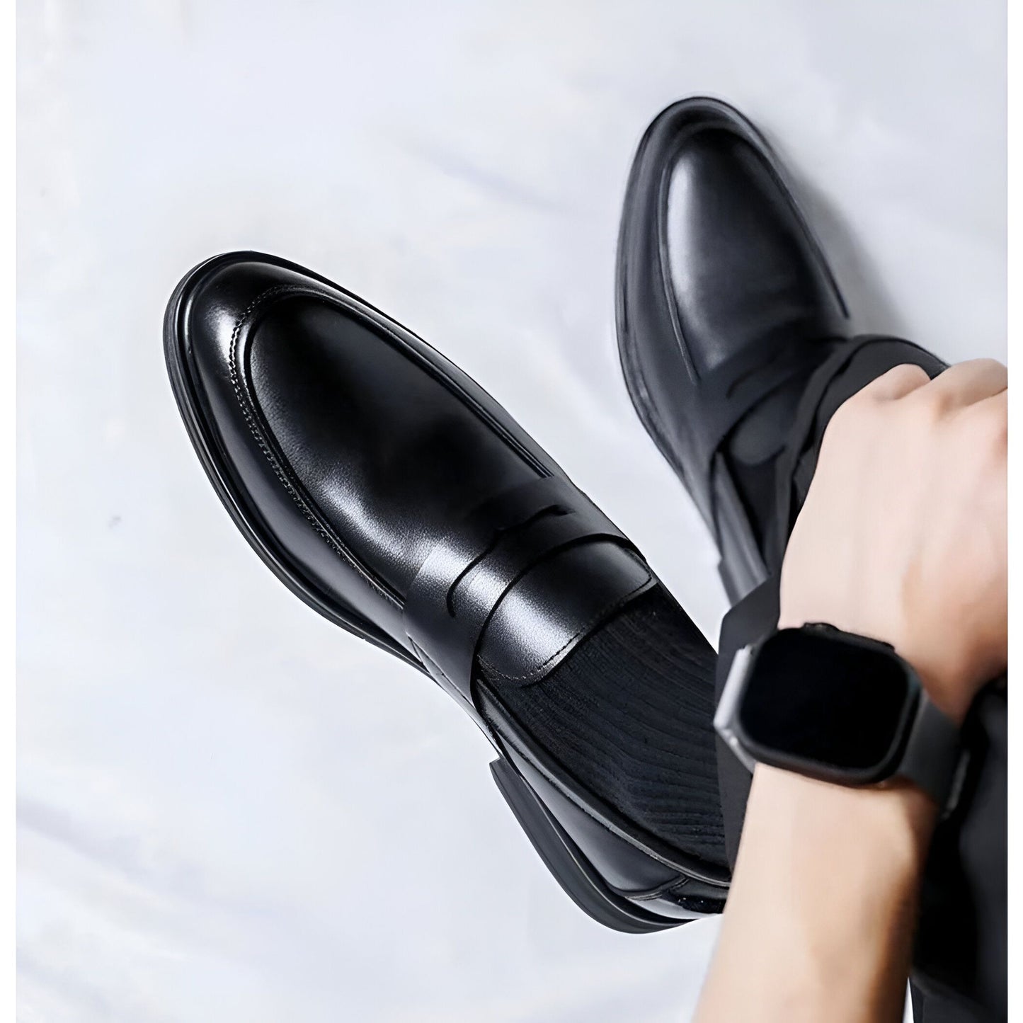 Luxe Mocassins classiques noirs cuir synthétique homme
