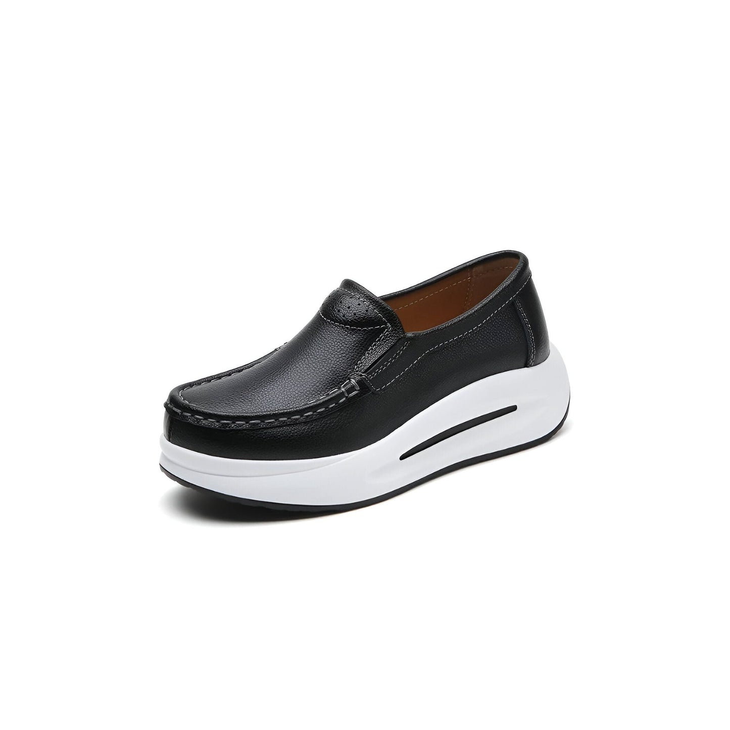 LUX Mocassins compensés cuir végan semelle épaisse femme