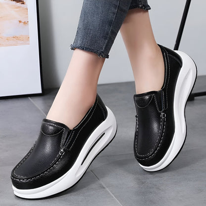 LUX Mocassins compensés cuir végan semelle épaisse femme