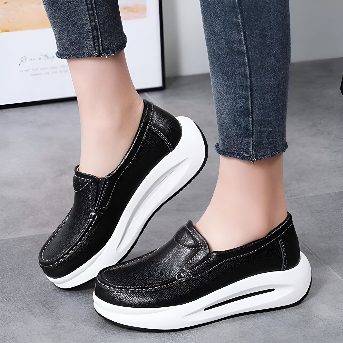 LUX Mocassins compensés cuir végan semelle épaisse femme