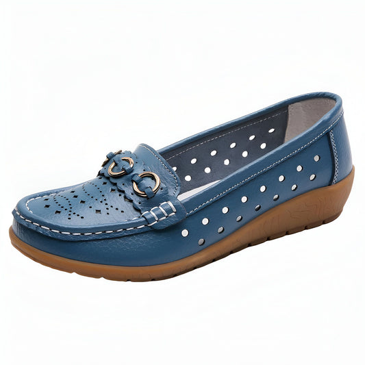 Nova Mocassins compensés ajourés femme, boucles dorées