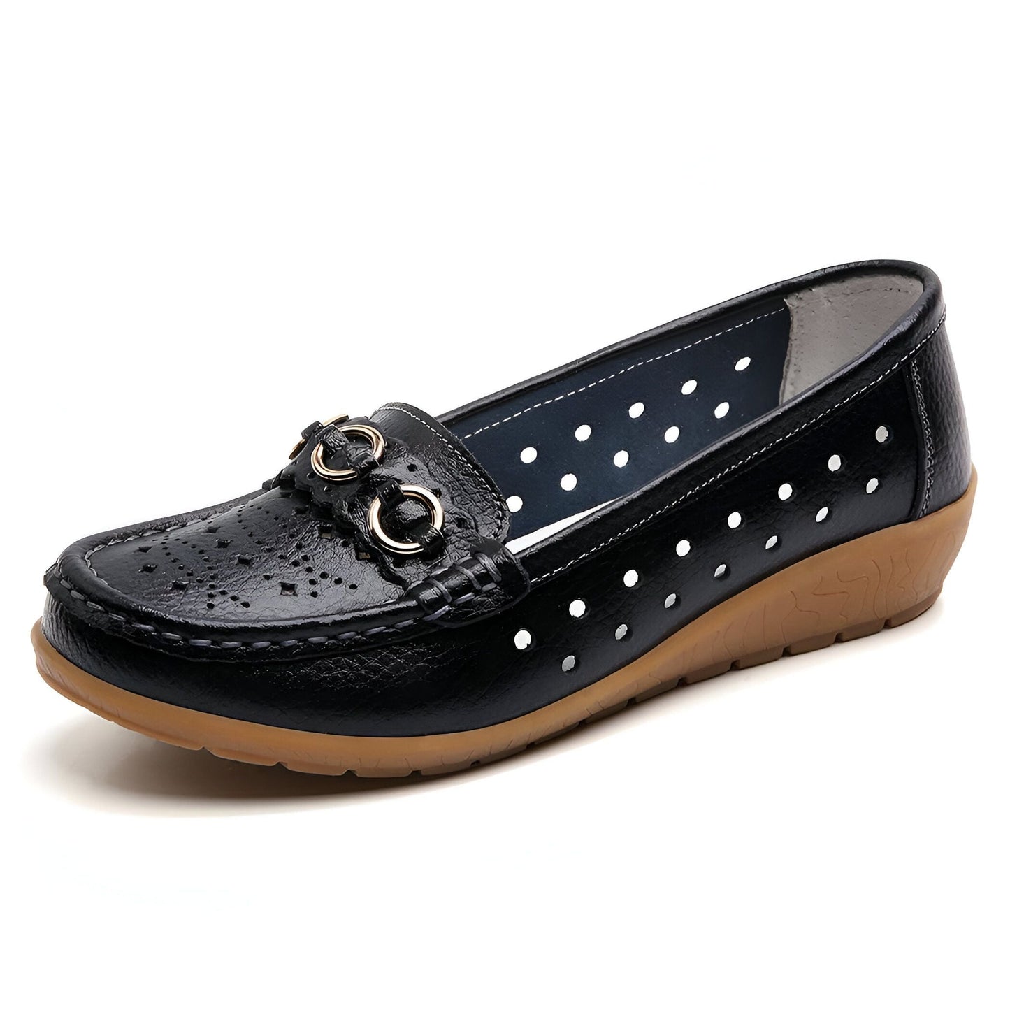 Nova Mocassins compensés ajourés femme, boucles dorées