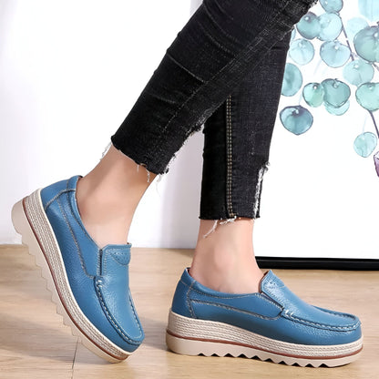 Mocassins Compensés Femme Cuir Synthétique Agréable NB