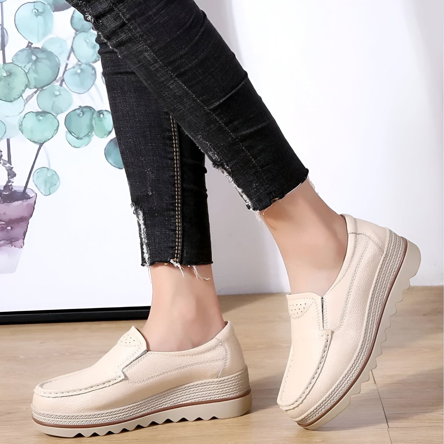 Mocassins Compensés Femme Cuir Synthétique Agréable NB