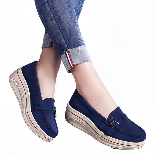 Nova Mocassins Femme Compensés Simili Cuir Beige