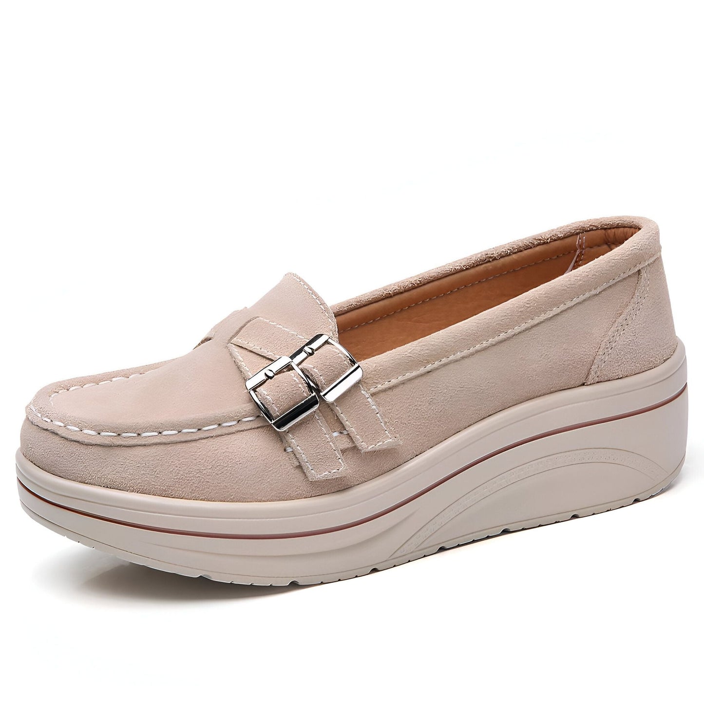 Nova Mocassins Femme Compensés Simili Cuir Beige