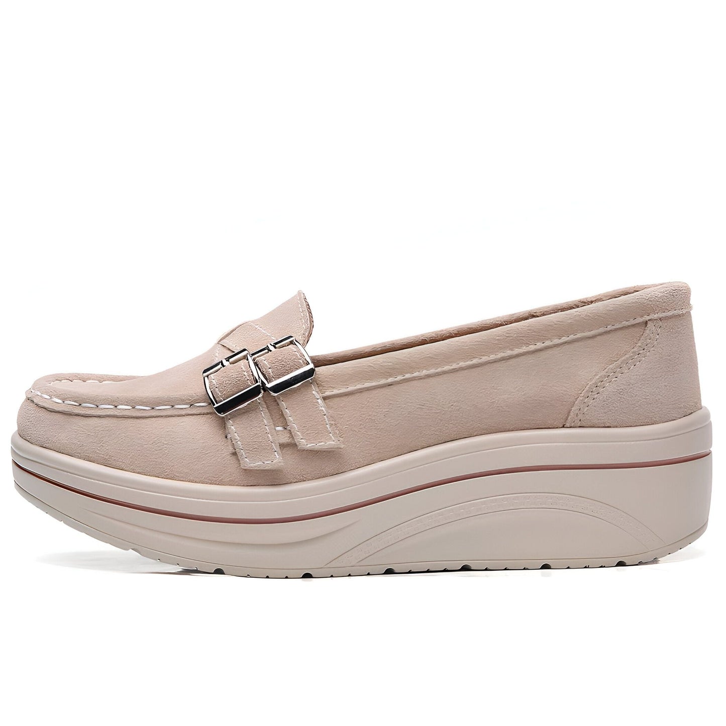 Nova Mocassins Femme Compensés Simili Cuir Beige