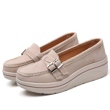 Nova Mocassins Femme Compensés Simili Cuir Beige