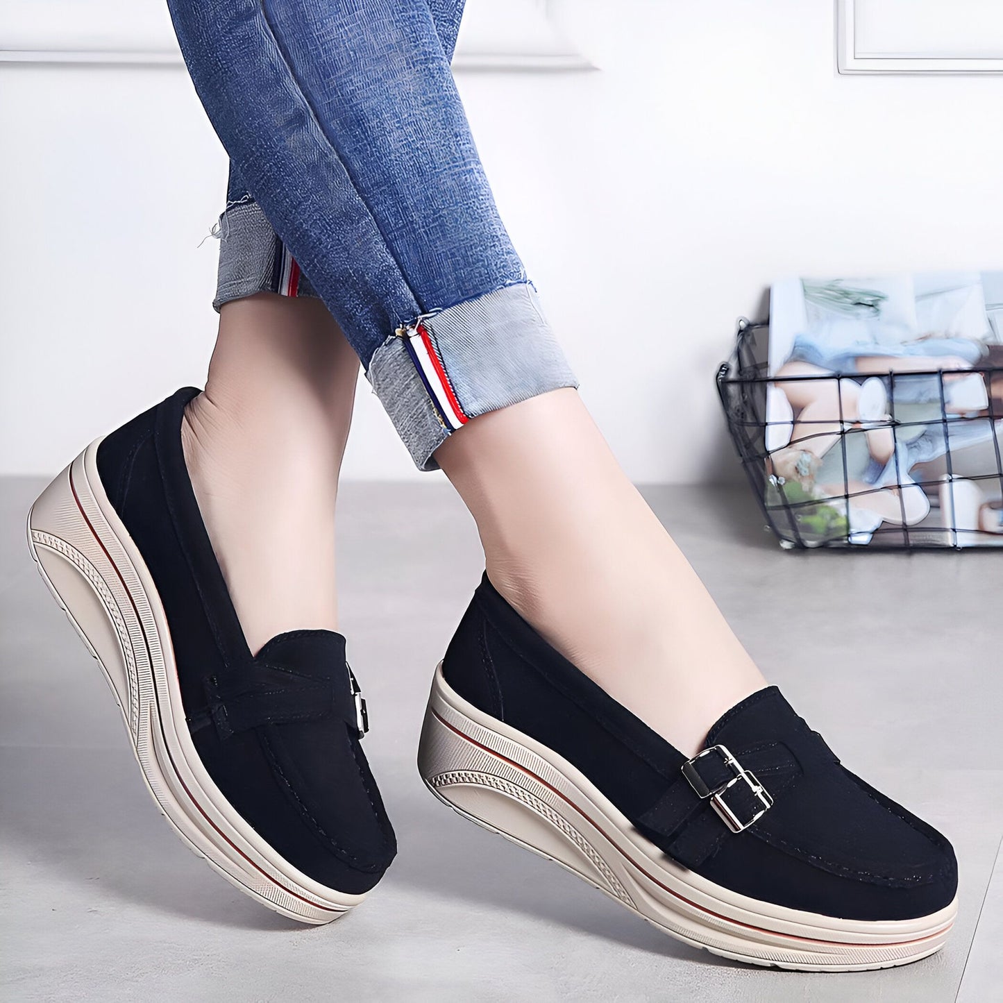 Nova Mocassins Femme Compensés Simili Cuir Beige