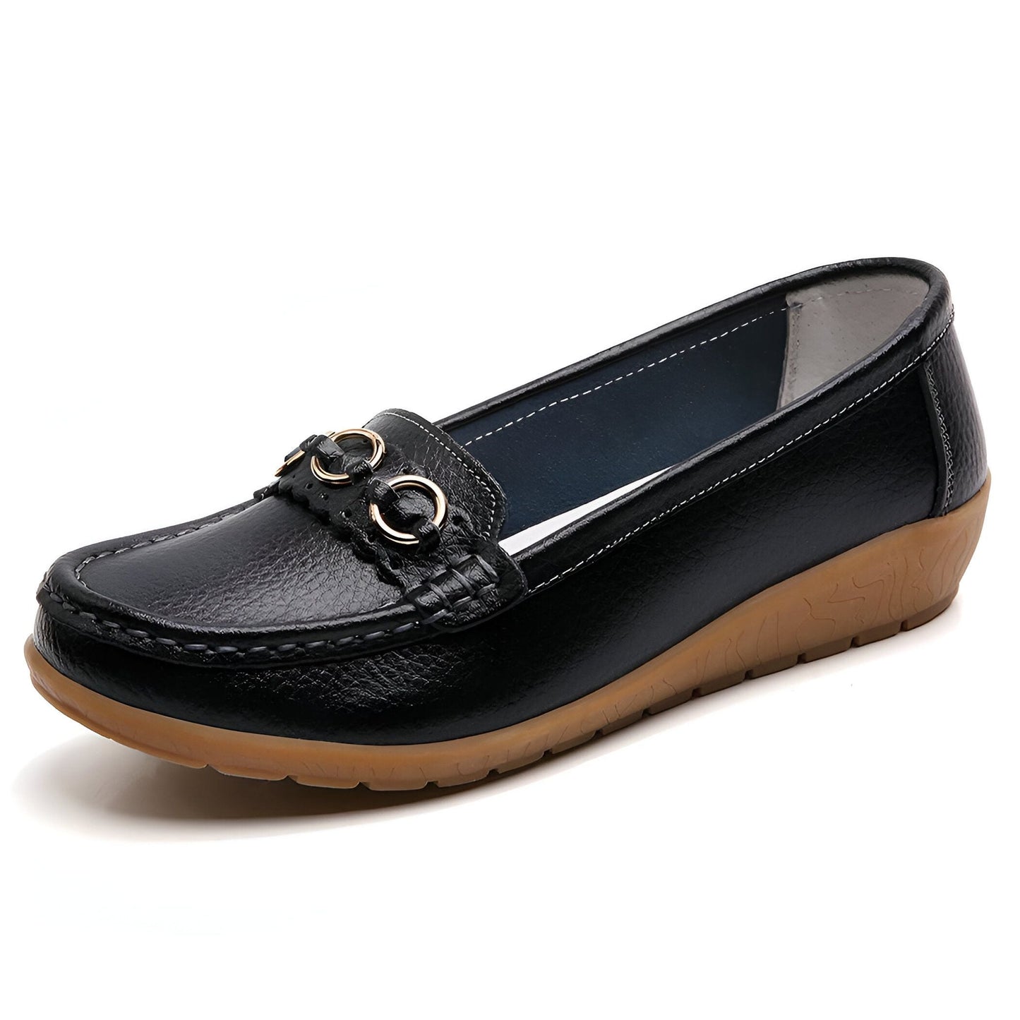 LuxeCuir Mocassins compensés cuir femme boucles dorées
