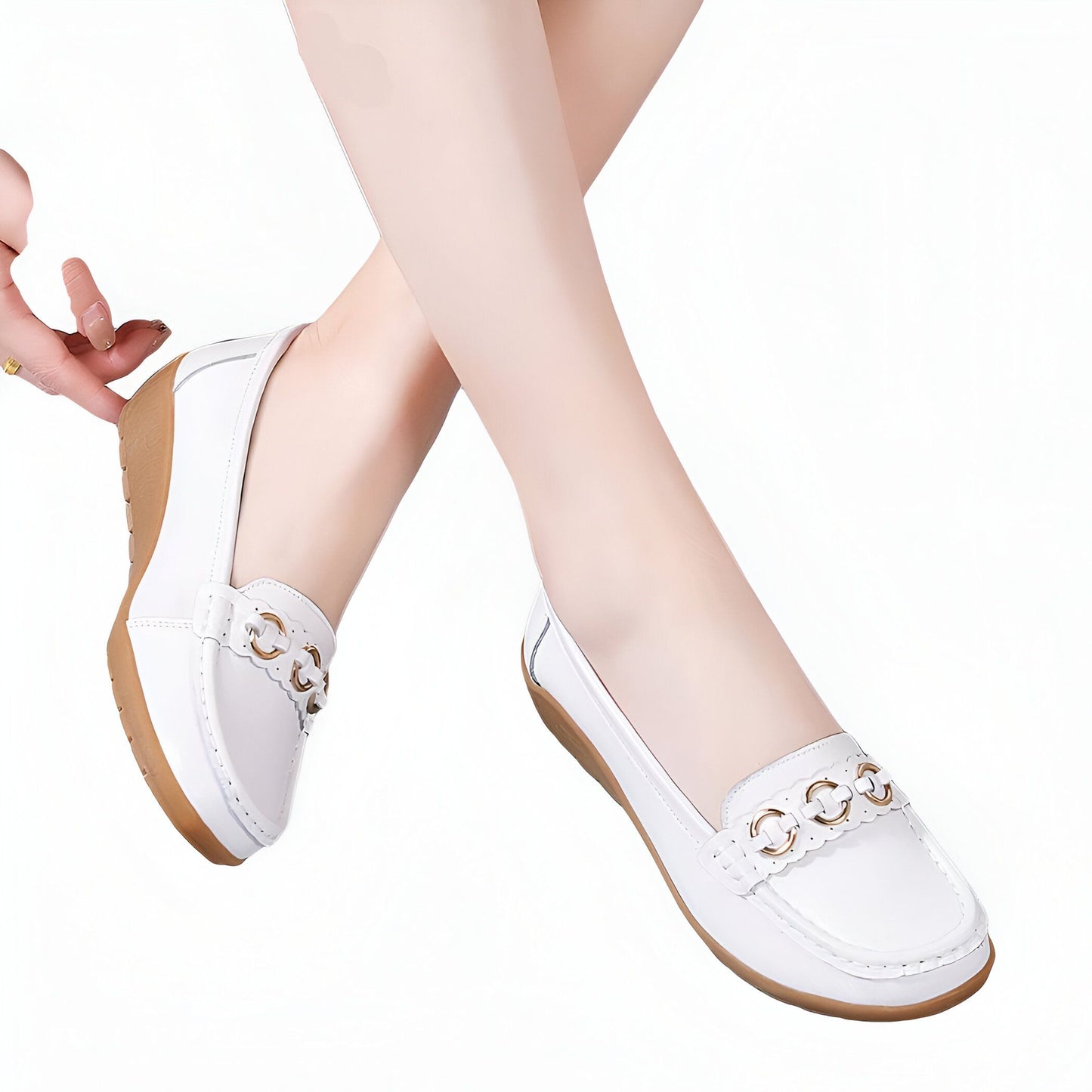 LuxeCuir Mocassins compensés cuir femme boucles dorées