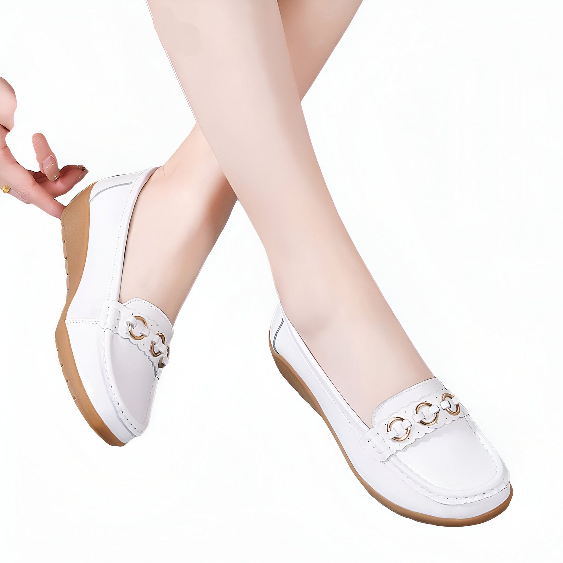 LuxeCuir Mocassins compensés cuir femme boucles dorées