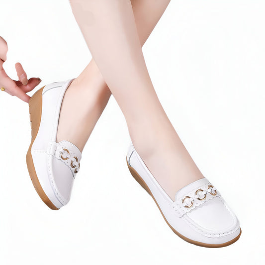 LuxeCuir Mocassins compensés cuir femme boucles dorées