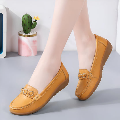 LuxeCuir Mocassins compensés cuir femme boucles dorées