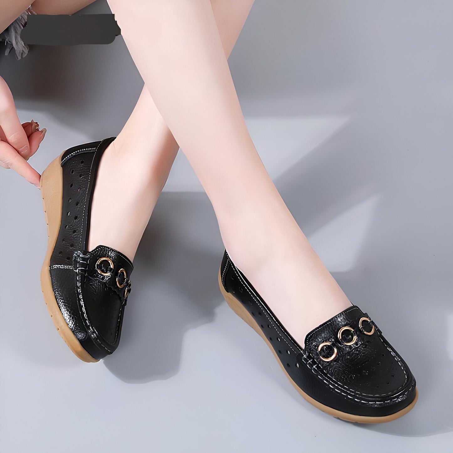 LuxeCuir Mocassins compensés cuir femme boucles dorées