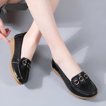 LuxeCuir Mocassins compensés cuir femme boucles dorées
