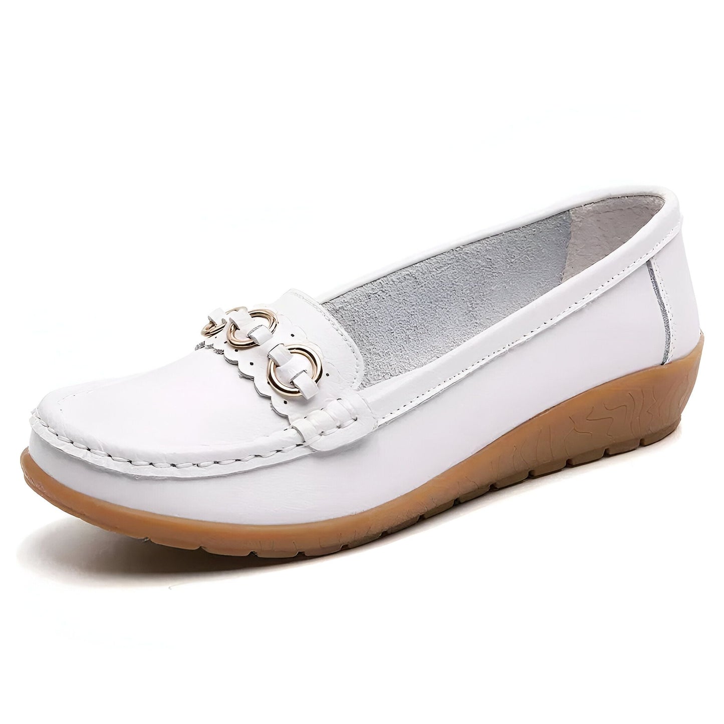 LuxeCuir Mocassins compensés cuir femme boucles dorées