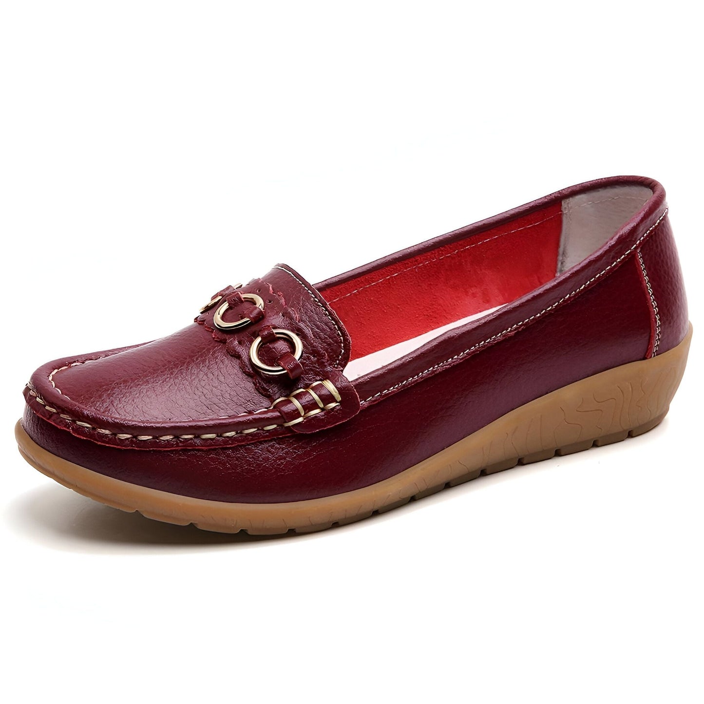 LuxeCuir Mocassins compensés cuir femme boucles dorées