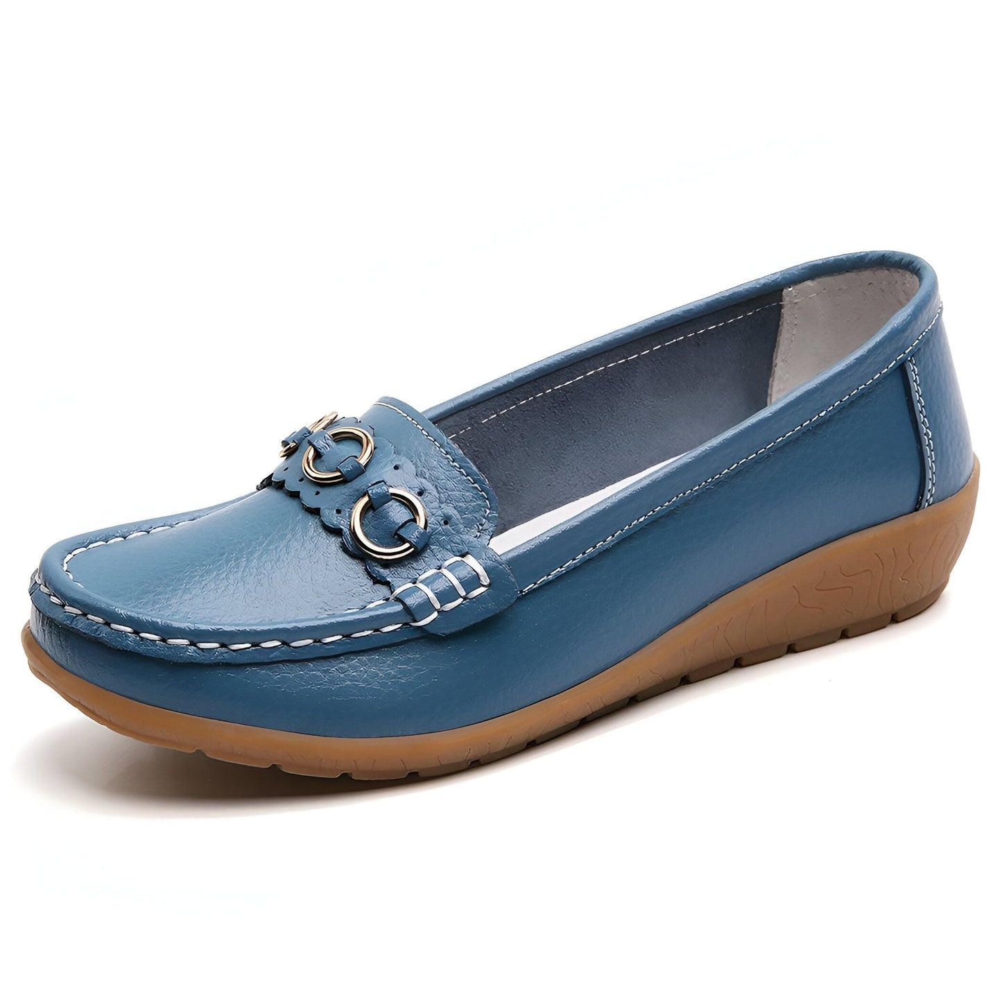 LuxeCuir Mocassins compensés cuir femme boucles dorées