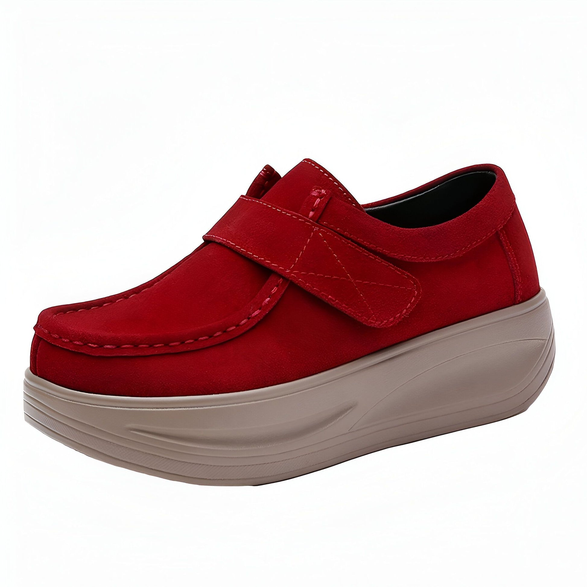 Luxe Mocassins Compensés Daim Végan Velcro Femme
