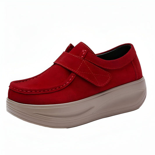 Luxe Mocassins Compensés Daim Végan Velcro Femme