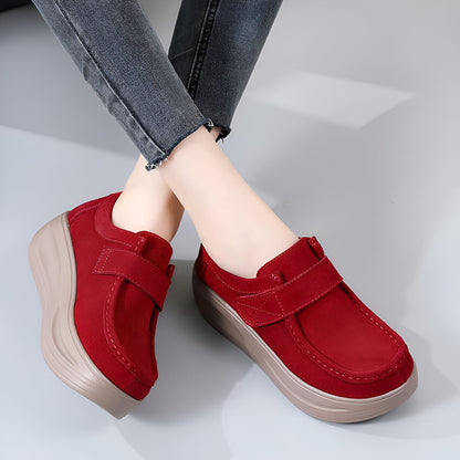Luxe Mocassins Compensés Daim Végan Velcro Femme