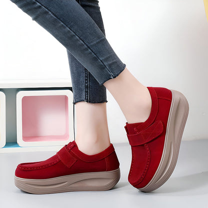 Luxe Mocassins Compensés Daim Végan Velcro Femme