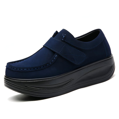 Luxe Mocassins Compensés Daim Végan Velcro Femme
