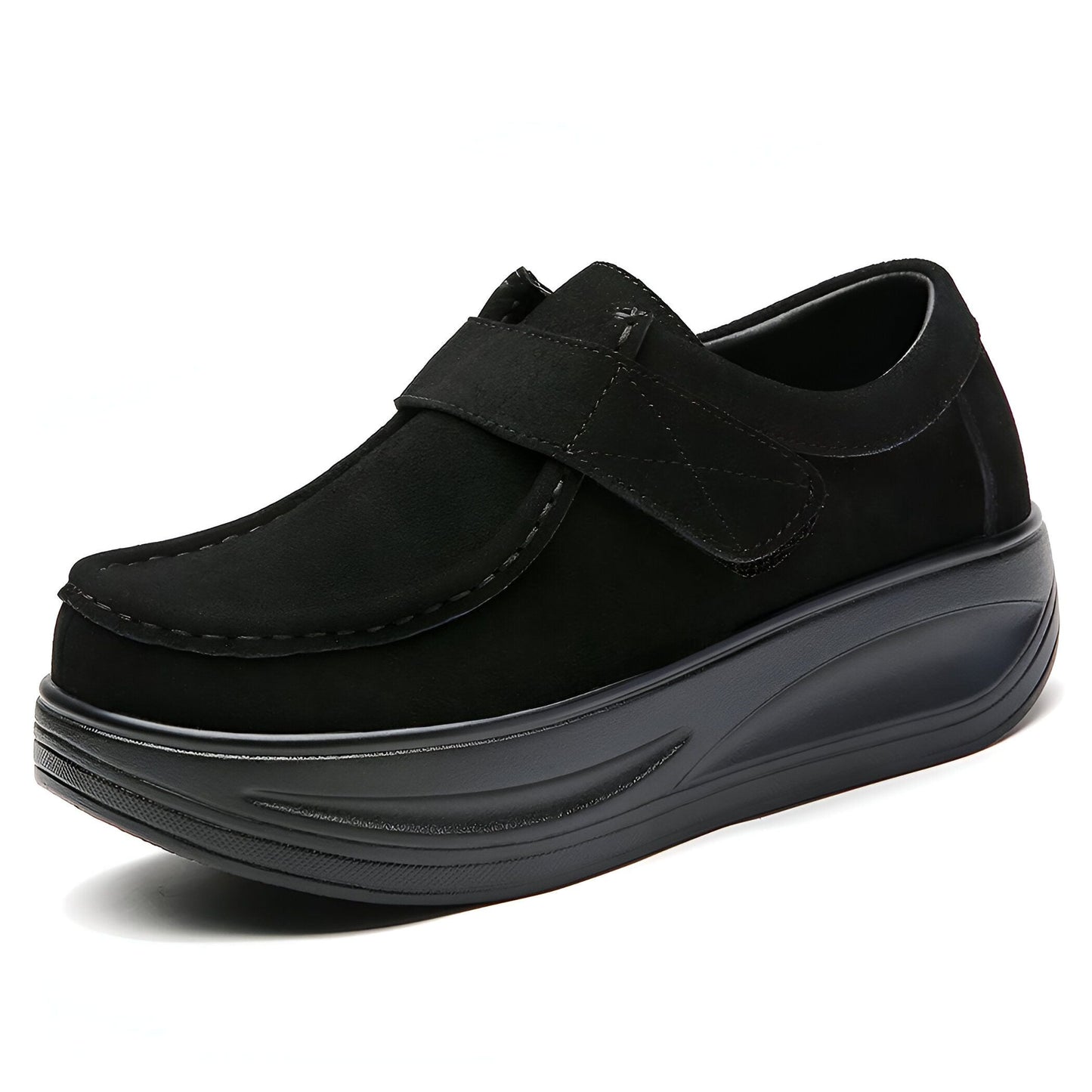 Luxe Mocassins Compensés Daim Végan Velcro Femme