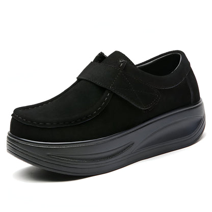 Luxe Mocassins Compensés Daim Végan Velcro Femme