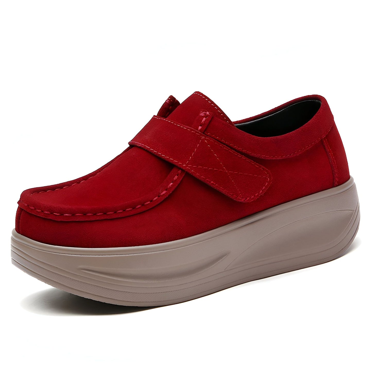 Luxe Mocassins Compensés Daim Végan Velcro Femme
