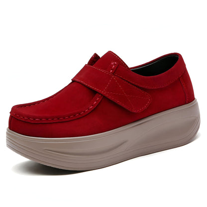 Luxe Mocassins Compensés Daim Végan Velcro Femme