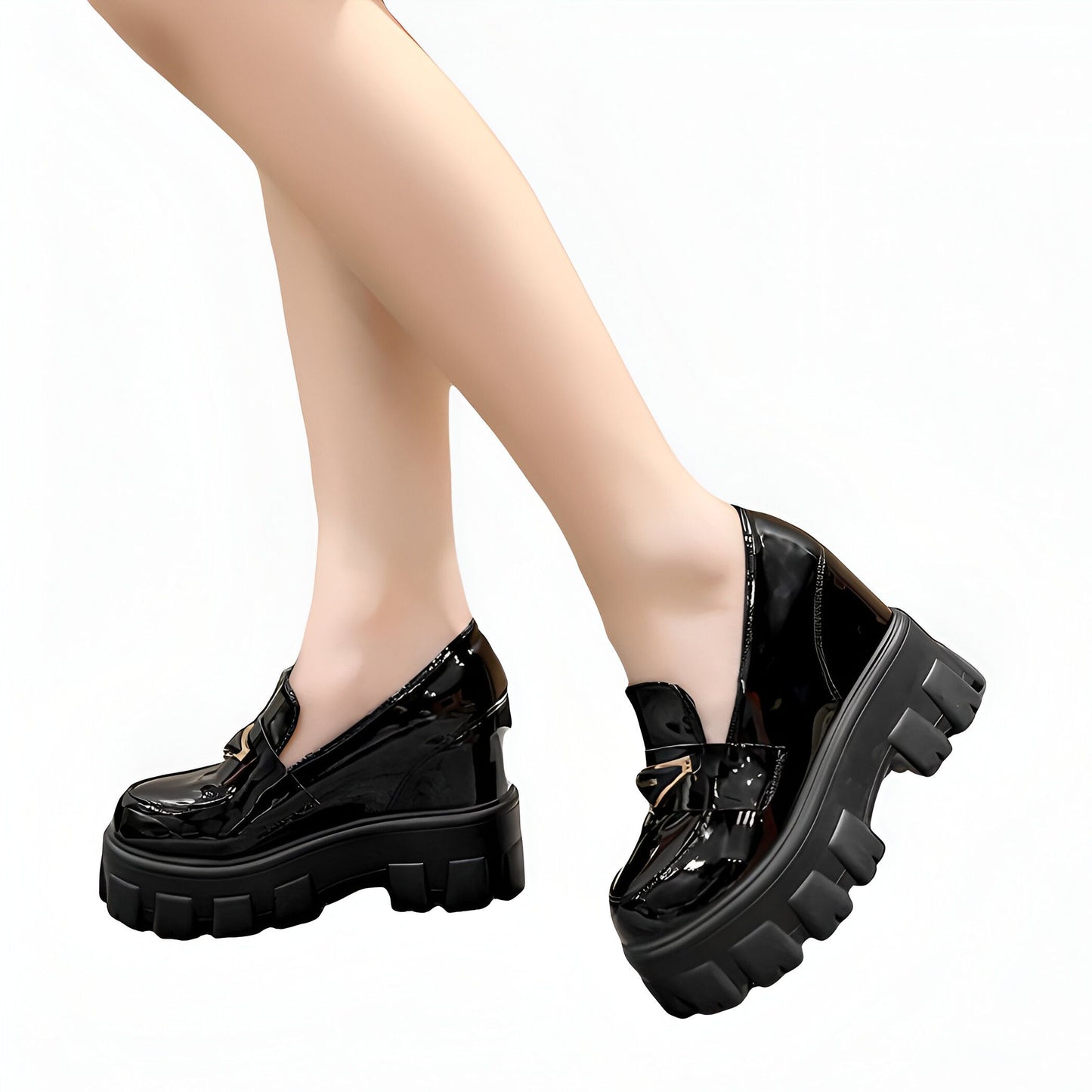 ModeLux Mocassins Compensés Cuir Verni Femme Confort
