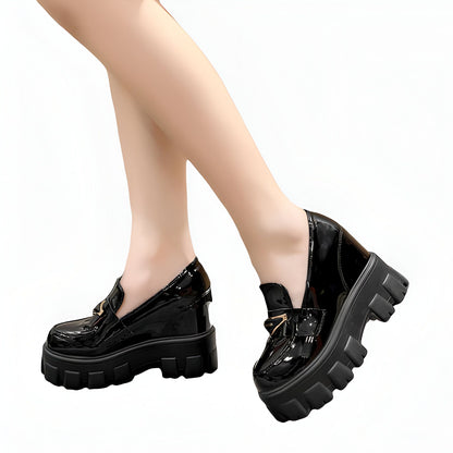 ModeLux Mocassins Compensés Cuir Verni Femme Confort