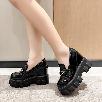 ModeLux Mocassins Compensés Cuir Verni Femme Confort