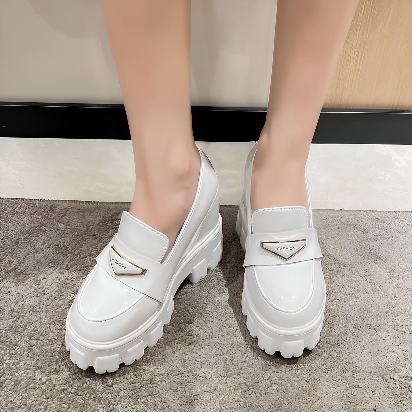 ModeLux Mocassins Compensés Cuir Verni Femme Confort